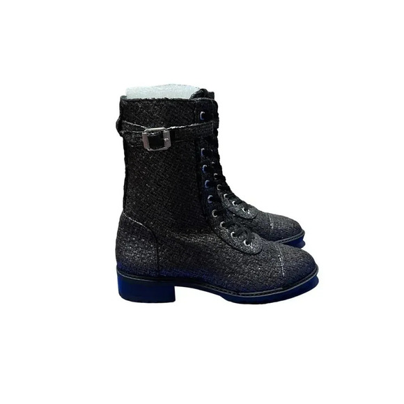 STUART WEITZMAN Tweed Tweed Metallic Pattern Combat Boots Size 6 - Picture 4 of 6